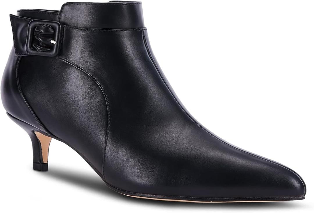 Juliet Holy Womens Pointed Toe Ankle Boots Kitten Heels Faux Suede Booties Side Zipper Dress Shoes (7.5, Cool Black)