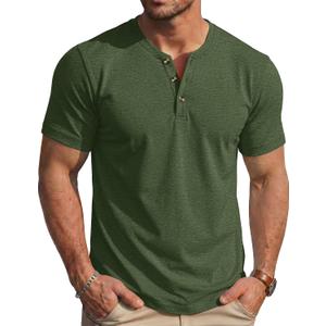 MAGCOMSEN Men's Henley Short Sleeve Shirt Moisture Wicking Lightweight Cotton T-Shirts Casual Summer Basic Tee Shirt (Green, L)