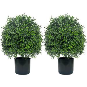 Artificial Boxwood Ball Plant Outdoor 20 Inch 2pcs UV-Anti Fake Topiary Trees for Home Front Porch, Indoor Walkway, Entryway Indoor & Outdoor Decor