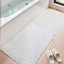DEXI Bathroom Runner Rugs 24x60, Non Slip Washable Long Bath Mat, Luxury Chenille Super Absorbent Ultra Thick Bathmats for Shower Floor, Plush Fluffy Shaggy Carpet for Tub, White