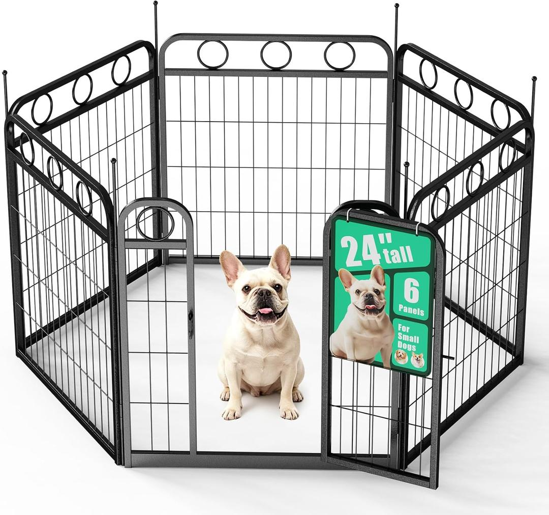 Dog Playpen Indoor Outdoor, 24 Inch 6 Panel Metal Dog Pen with Door, Foldable Pet Playpen Kennel Puppy Playpen Exercise Pen for Dog,Playpen Fence for Outdoor RV, Camping, Yard, Garden