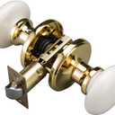 NCL White Door Knobs, Polished Brass Keyless Door Handles, Porcelain Door Levers, Interior Bath Door Knob