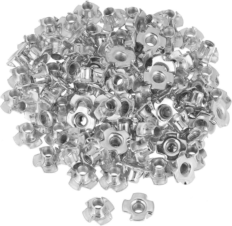 100pcs Zinc Plated Carbon Steel T Nut Four-Pronged Tee Nuts for Woodworking Furniture (M8)