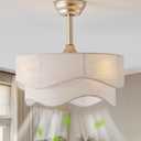 20" Boho Fandelier Ceiling Fans with Lights, Gold Caged Ceiling Fan with Light, Fabric Bladeless Fan with Remote Control, Reversible for Bedroom, Living Room, Nursery (Beige)