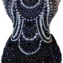 Yoyomomozi Glitter Sequins Fringe Bodysuit Pole Dance Leotard Sexy Party Birthday Club Celebrate Stage ​Performance Costumes (Black, One Size)