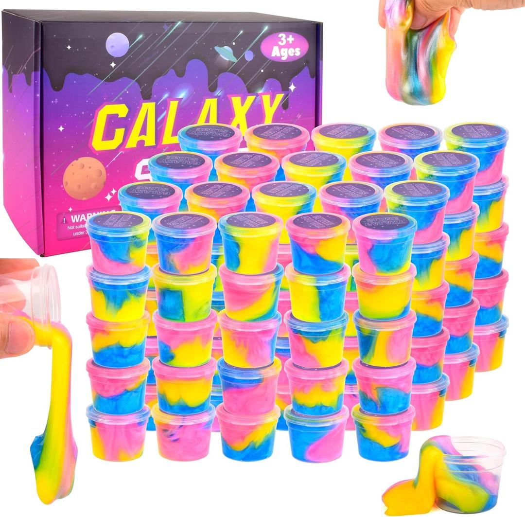 102 Pack Bulk Galaxy Slime Kit, Party Favors for Kids Slime Cup Bulk DIY Stress Relief Putty Toy Stretchy & Non-Sticky Birthday Goodie Bag Stuffer Classroom Reward for Girls Boys