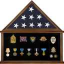 Large Military Burial Flag Display Case for American Folded Veteran 5'x9.5' Burial Flag and Military Medals - Solid Wood Shadow Box Gift with Real Glass Certificate Holder -Walnut