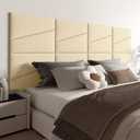 Peel and Stick Headboard for King Bed Linen Fabric Upholstered Wall Mounted Headboard - Wall Padding Panel in Beige for Bedroom/Living Room/Dorm (8 Panels)