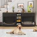 GarveeHome 82" Double Dog Crate Furniture with Drawers and Shelves, Black Heavy Duty Wooden Dog Crate TV Stand, Large Dog Kennel Indoor for 2 Medium/Large Dogs