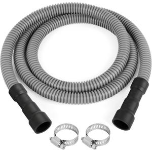 6FT Dishwasher Drain Hose, Flexible Corrugated Dishwasher Hose Replacement with 2 Clamps, Discharge Hose Universal Fit for 5/8", 3/4", 1" Dishwasher Connections