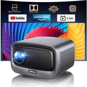 [2500 ANSI/Auto Focus/Built-in APPS] Smart Projector 4K with WiFi 6 and Bluetooth 5.3, 6D Keystone Outdoor Movie Projector with Netflix& 36W Dolby Audio Plus HDR10+ Home Theater Ceiling Upgraded (Gunmetal)