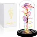 Childom Mothers Day Flowers Gifts for Mom,Birthday Gifts for Women,Rose Flower Mom Gifts for Her Wife Grandma,Colorful Rainbow Light Up Rose in A Glass Dome with Colorful Light for Christmas,Wedding