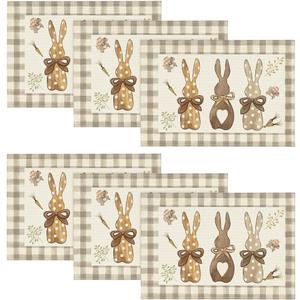 Artoid Mode Buffalo Plaid Bunny Happy Easter Placemats Set of 6, 12x18 Inch Seasonal Holiday Table Mats for Party Kitchen Dining Decoration (Brown)