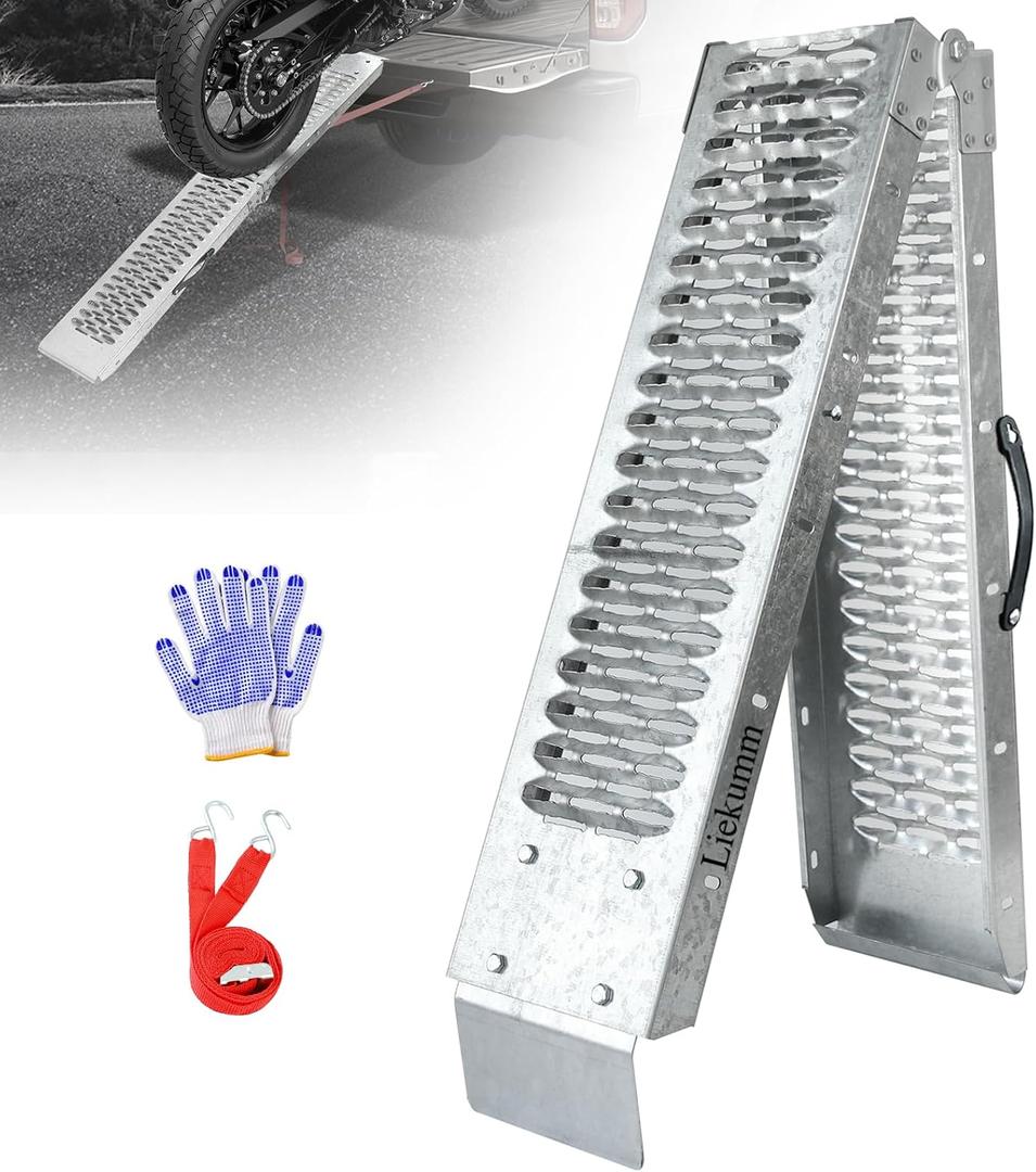 LIEKUMM 67" Folding Motorcycle Ramp, 480 lbs Heavy Duty Loading Ramp for Pickup Trucks, Portable Truck Ramp for Dirt Bike, Trailer, Lawn Mower (1-Pack)