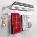 TocTen Towel Rack for Bathroom, Foldable Towel Holder with Double Towel Bars, Wall Mounted SUS304 Stainless Steel Bathroom Tower Shelf, Space-Saving Towel Hanger for Bathroom, Lavatory (Silver,24 in)