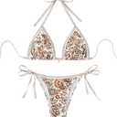 WDIRARA Women's 2 Piece Boho Swimsuits Floral Print Halter String Triangle Bikini Set Beach Bathing Suit ( Multicolor, Small)