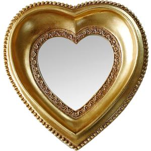 Golden Mini Vintage Mirror with Exquisite Relief Elegant Wall Decor for Bedroom Dresser Table Compact Resin Retro Design (Heart, 4.3X4.3)