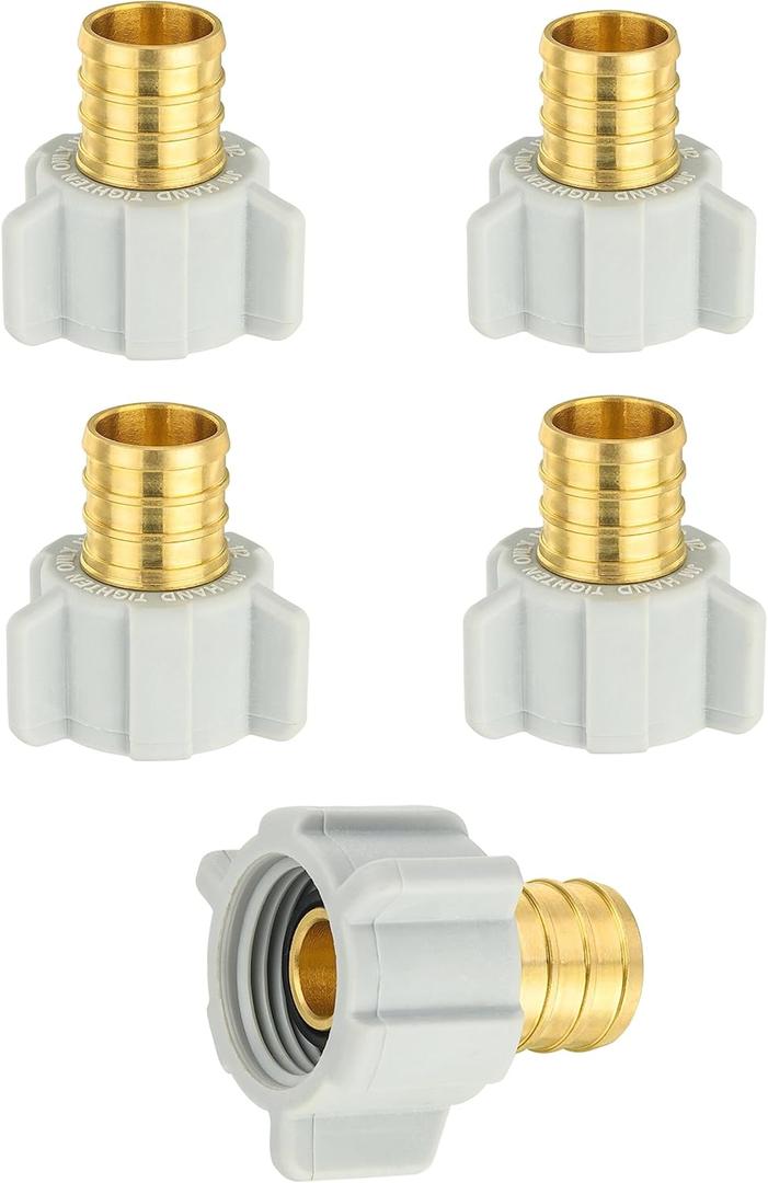 (Pack of 5) EFIELD Pex 3/4" Pex x 1/2" Female NPT Swivel Adapter Barb Crimp Brass Fittings, ASTM F1807 (5),(PEX1807379-5PCS)
