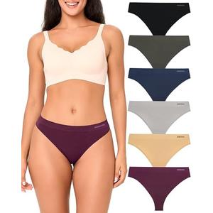 BAMBOO COOL Women's Thongs Seamless Moisture-Wicking Breathable Underwear High Stretchy Mid Waisted Panties Tagless, 5 Pack, Medium 