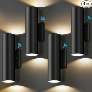4-Pack Dusk to Dawn Outdoor Wall Lights, 12W 2700K Up and Down LED Porch Lights Outdoor, Black Modern Exterior Lighting Fixtures, Waterproof Anti Rust Outside Lights for House, Patio, Door