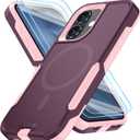 Magnetic for iPhone 16 Case,Heavy Duty Magnetic Phone Case, with 2X Tempered Glass Screen Protecto, Phone Cover for iPhone 16 6.1 Inch (WineRed/Pink-MAG)