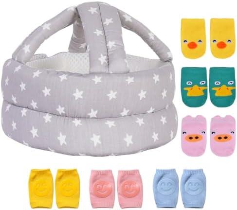 Amazon.com: Umtiti Baby Adjustable Helmet with 3 Pairs Baby Knee Pads for Crawling & 3 Pairs Baby Socks,Lightweight and Soft, Great for Baby Learning to Walk and Crawl. Gray Star+6 : Clothing, Shoes & Jewelry