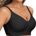 OEAK Women's Comfortable Push Up Bras Wireless Support and Lift Brassiere V Neck Full Coverage Everyday Seamless T-shirt Bras (X-Large, Black)