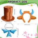 3Pcs Brown Top Hat Costume Kit Brown Stovepipe Hat Blue Bow Tie Ears and Bull Horns Headband for Halloween Cosplay Supplies