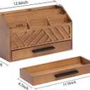 dreampossible Brown Wood Desk Organizer and Accessories with Drawer, Bill Mail Organizer and File Mail Holder for Office Supplies, Modern Desk Accessories & Workspace Organizers for Desk Organization