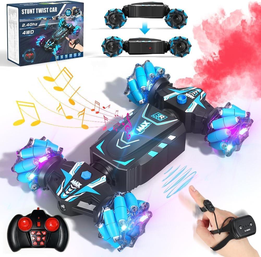 Axirata Remote Control Car Hand Controlled Gesture RC Stunt Car with Spray & Lights & Music for Kids 6-13 Year Old, 4WD 2.4GHz Off-Road 360 Rotation Toy Car Gift for Boys Girls