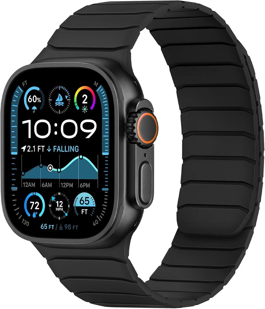 Tasikar Magnetic Bands Compatible with Apple Watch 49mm 46mm 45mm 44mm 42mm Soft Silicone Replacement Loop Wristband Compatible with iWatch Ultra SE Series10 9 8 7 6 5 4 3, Black