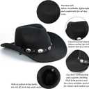 Women & Men Felt Western Cowboy Hat Classic Roll Up Brim Belt Buckle Cowgirl Fedora (M) (Black)