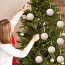 6 Pcs Christmas Velvet Balls 4 Inch Large Cream White Flocked Christmas Hanging Ornaments Decor Shatterproof Luxury Handmade Velvet Balls Xmas Tree Ornaments Bulbs for Wedding Anniversary Party (Beige)