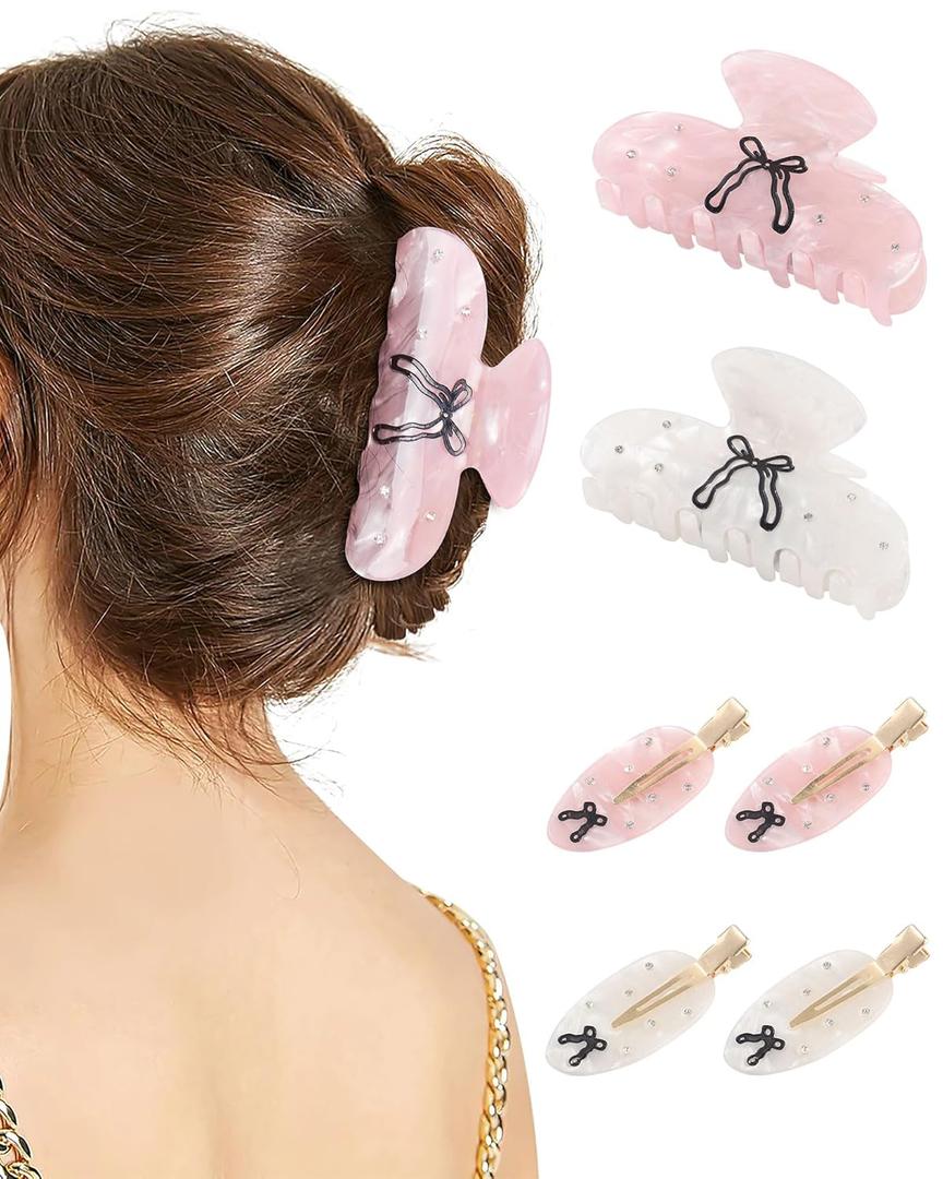 6 PCS Acrylic Hair Claw Clips Nonslip Hair Clips Strong Hold Hair Jaw Clamps Acrylic Duckbill Clips Set for Women and GirlPink+White