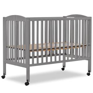 Dream On Me Full-Size 2-in-1 Folding Baby Crib in Steel Grey, GreenGuard Gold & JPMA, Portable, Patented Quick Folding System, Strong Wheels, 2 Adjustable Mattress Heights