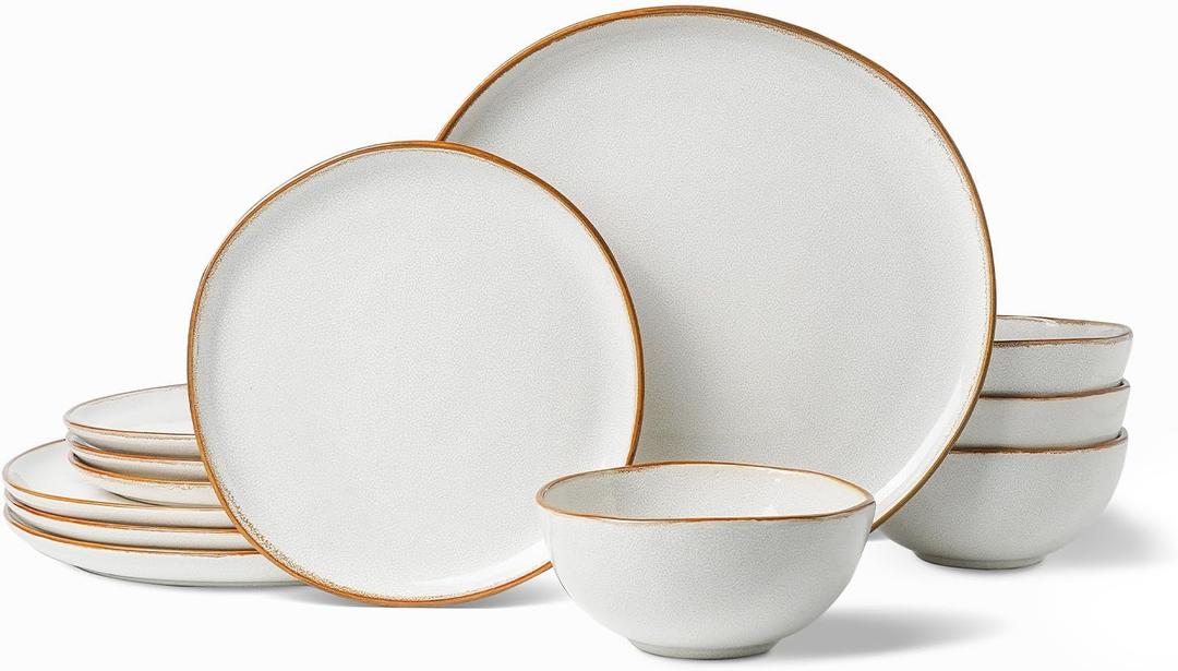 Stoneware Dinnerware Sets for 6, Reactive Glaze Plates and Bowls, White
18-Piece Handcrafted Rustic Porcelain Dishes Set, Highly Scratch Resistant, Dishwasher & Microwave Safe