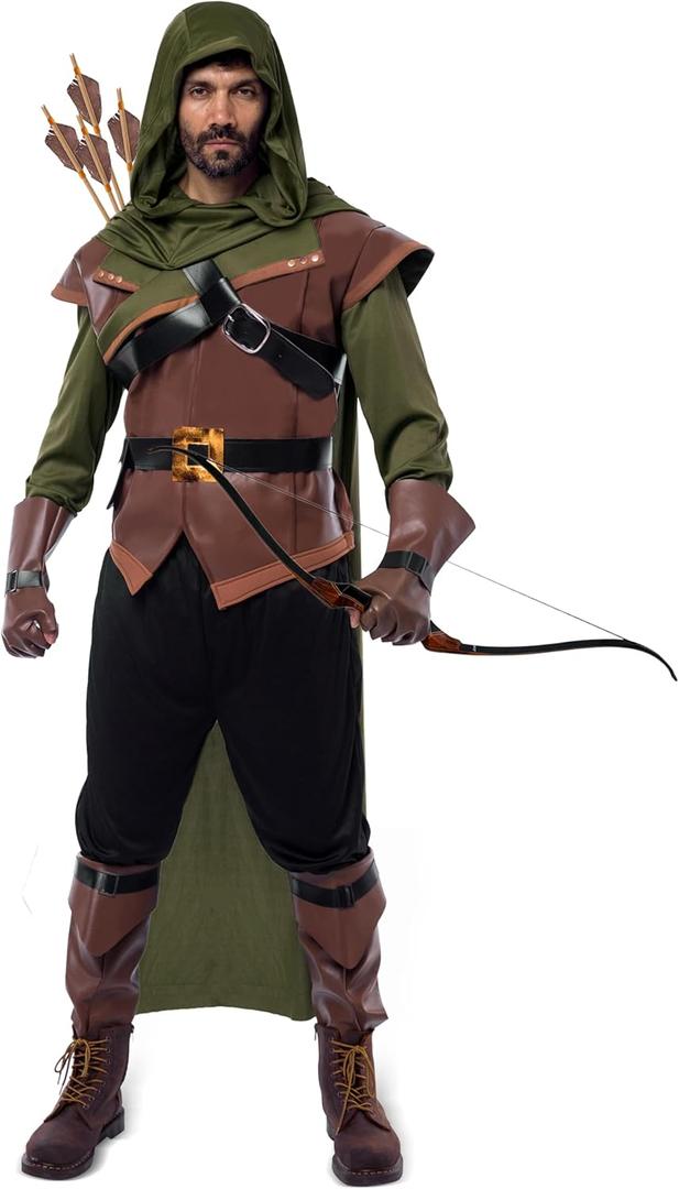 Spooktacular Creations Renaissance Robin Hood Deluxe Men Costume Set Made of Leather for Halloween Dress Up Party (Medium)