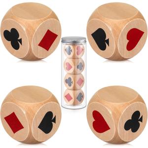 4 Pcs Large Marked Dice Big Size 1.57'' Euchre Indicator, Wooden Suit Dice with Storage Bottle, Lucky Euchre Cube Gift for Pinochele Playing Cards