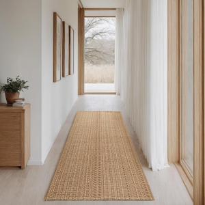 Runner Rug  Boho 2x6 ft Hallway Runner Rug Washable Non-Slip Cotton Entryway Rug with Rubber Backing, Taupe Brown, Machine Washable, Durable Hand-Woven Design for Home & Kitchen