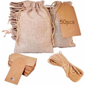 GIOIPC 50PCS 8 x 12 Inch Burlap Gift Bags With Drawstring and Bonus Gift Tags for Wedding Birthday Present Bag, Kitchen Storage Bag