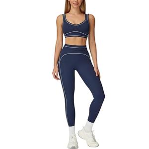 2 Piece Workout Sets for Women U Back Color Block Crop Tank Sports Bra Matching High Waist Tummy Control Leggings Womens Two Piece Athletic Set Gym Wear Active Yoga Pilates Outfits Dark Blue Small