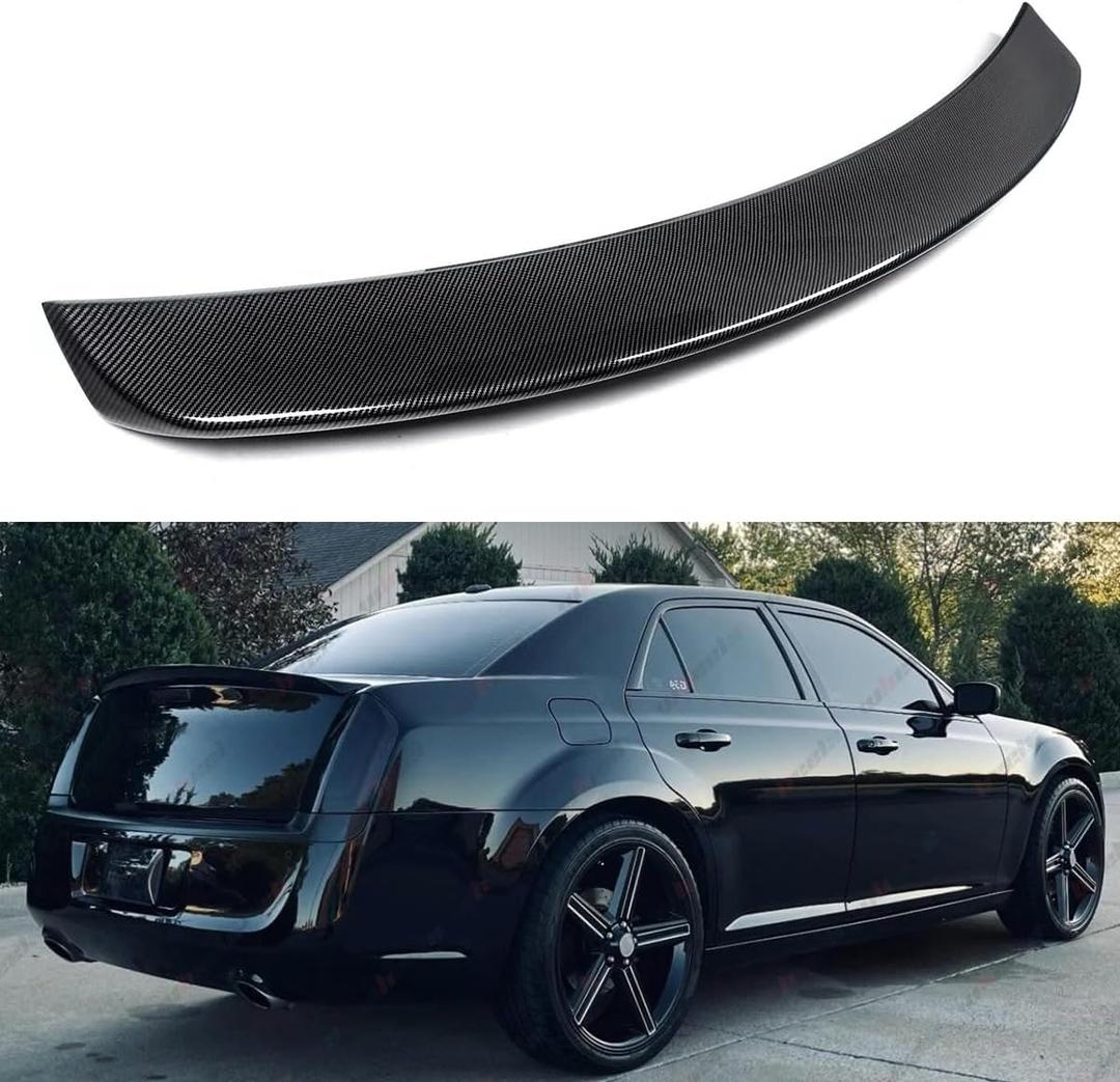 Rear Spoiler Compatible with 2011-2023 Chrysler 300 300C 300S, Duckbill Spoiler Fits for 11-23, Exterior High Kick Trunk Tail Deck Lid Wing Lip (Carbon Fiber Pattern)