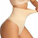 Dulchany Thong Shapewear Tummy Control Underwear for Women Seamless Body Shaper Panties (Medium, Beige-mid Waisted)