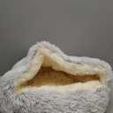 Calming Round Dog Beds &Cat Cave Bed with Hooded Cover,Plush Fluffy Dog Bed Anti-Anxiety Cat Cave Bed,Waterproof Bottom Washable (Coffee, 25.6X 25.6inch)