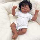 Pinky Reborn Baby Dolls 18 Inch Dark Skin Baby Doll Lifelike Real Baby Dolls with Hand Rooted Hair for Kids