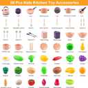56Pcs Mini Play Kitchen Accessories for Kids, Pretend Cooking Playset with Cookware, Tableware & 2 Fruit Sets, Learning Gift for Girls, Boys, Toddlers, Pink