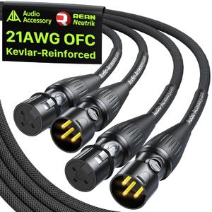 XLR Cables 10ft 2 Pack, Neutrik REAN Gold-Pin Connectors, 21AWG OFC, Kevlar-Reinforced 10X Heavy Duty Nylon Braided, Dual Shielded Noiseless Balanced Microphone Cable for Shure Mic