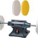 POWERTEC Bench Buffer Buffing Machine 8" Slow Speed Bench Grinder, Jewelry Buffer Polisher Machine, Includes 4PCs 80Ply Buffing Wheels | Long Shaft Benchtop Buffers Polishing Silver, Jewelry - BF800C