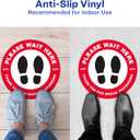 3 x Avery"Please Wait Here" Red Social Distancing Floor Decals, 10.5" Diameter, 5 Removable Decals (83090)