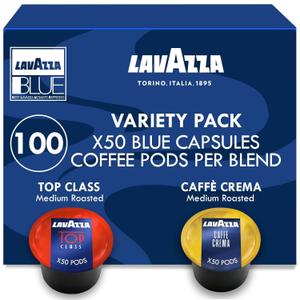 Lavazza Blue Coffee Capsules Variety Pack 100 Count (50 Pods Each) Includes Top Class & Caff Crema Blends Compatible with Lavazza LB Espresso Machines Only Premium Italian Coffee (EXP 07/30/27)